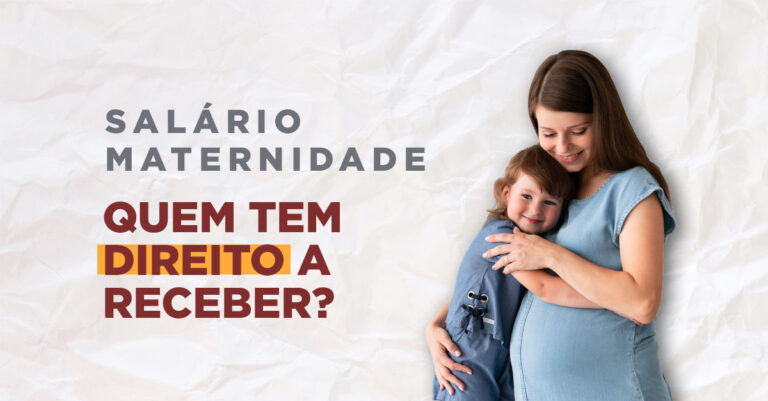 Mãe grávida e abraçada com a filha. Título: Salário-maternidade: quem tem direito a receber.